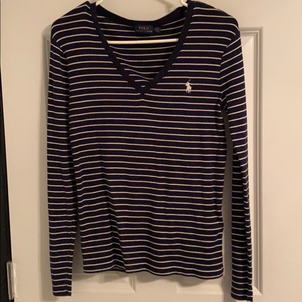 striped v-neck polo long sleeve ッ